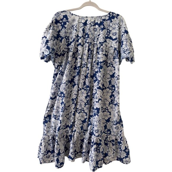 Vintage Simply Basic Blue & White Floral Cotton Midi Dress With Pockets L - Picture 11 of 13